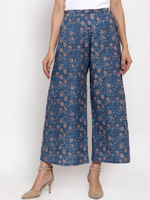 

TAG 7 Women Blue & Pink Floral Printed Wide Leg Palazzos