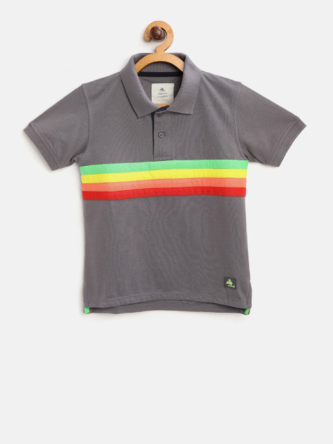 

Cherry Crumble Boys Grey Striped Polo Collar T-shirt
