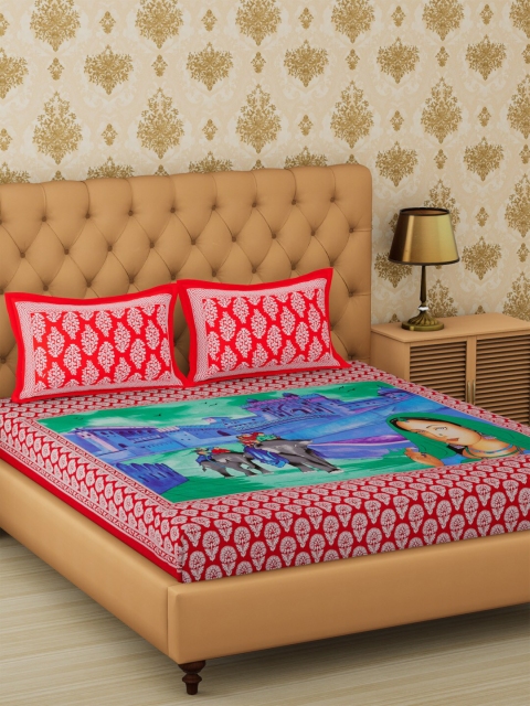 

METRO LIVING Red & White Graphic 104 TC Cotton 1 Queen Bedsheet with 2 Pillow Covers