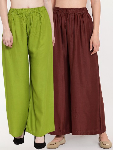 

TAG 7 Women Pack Of 2 Solid Straight Palazzos, Green