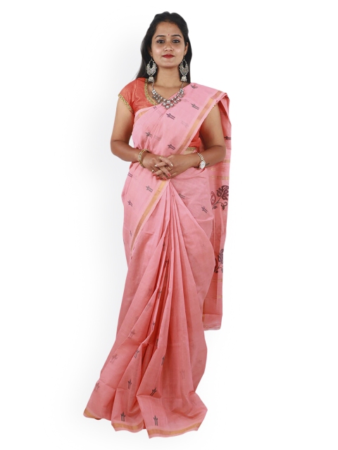 

APCO Pink Pure Cotton Printed Uppada Saree
