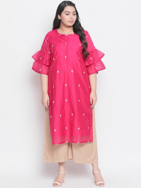 

Amydus Women Pink Embroidered Straight Kurta