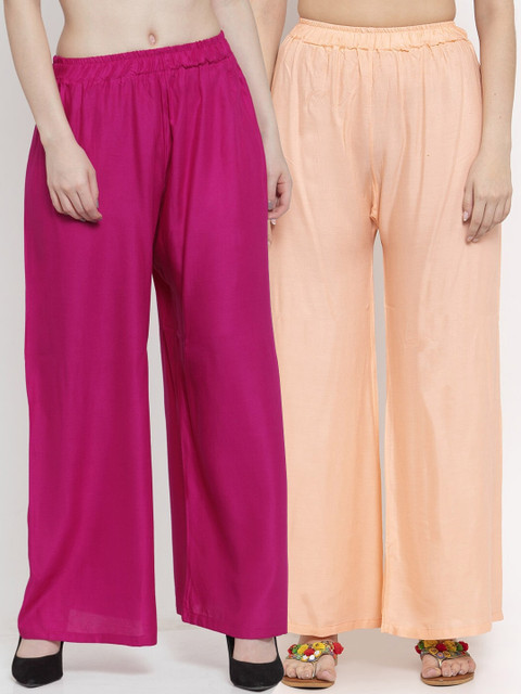 

TAG 7 Women Pack Of 2 Solid Flared Palazzos, Peach