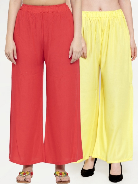 

TAG 7 Women Pack of 2 Solid Straight Palazzos, Yellow