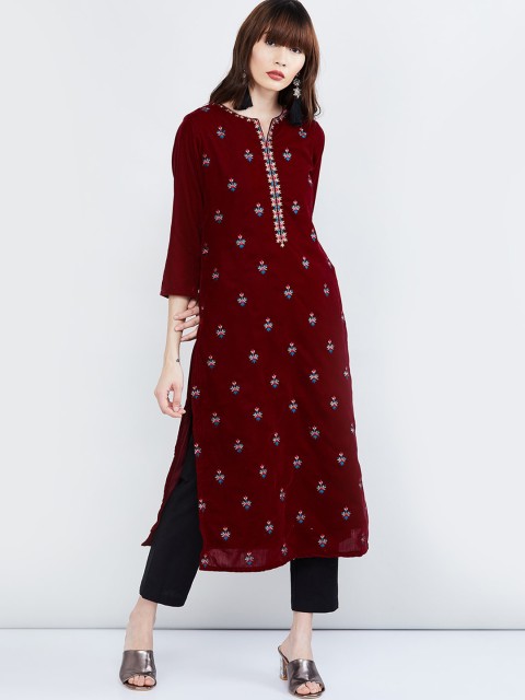 

max Women Maroon Printed Straight Kurta