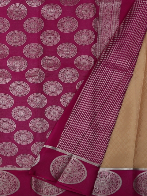 

Pothys Cream-Coloured & Magenta Pure Silk Woven Design Mysore Silk Saree