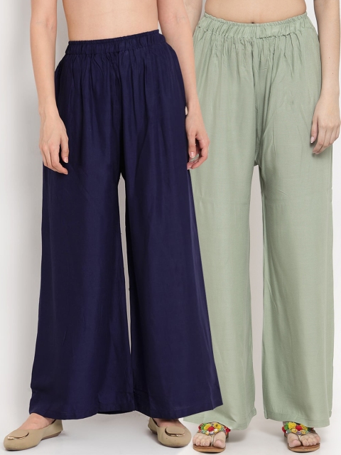 

TAG 7 Women Pack of 2 Solid Flared Palazzos, Olive
