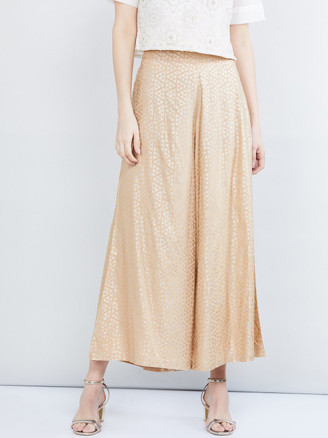 

max Women Beige Printed Wide Leg Palazzos