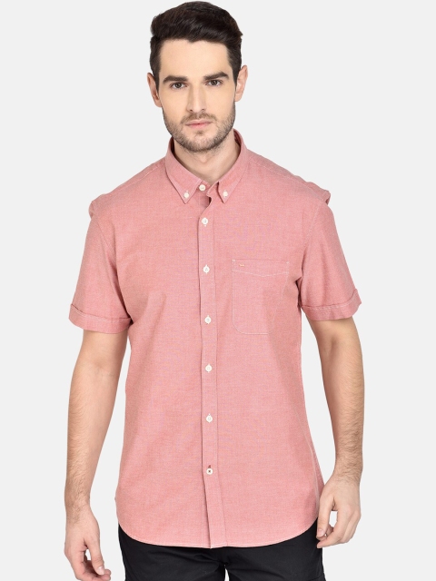 

Basics Men Peach-Coloured Slim Fit Solid Casual Shirt