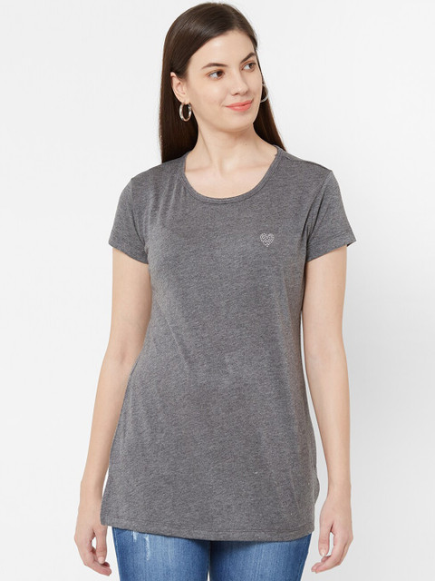 

Juliet Women Grey Solid Pure Cotton Top