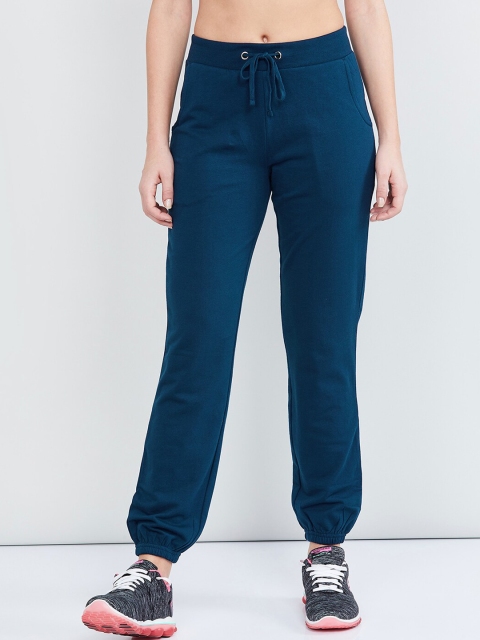 max Women Blue Solid Slim-Fit Joggers