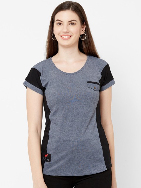 

Juliet Women Grey & Black Colourblocked Pure Cotton Top