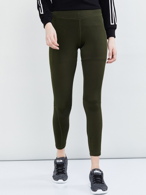 

max Women Olive Green Solid Tights