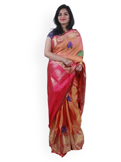 

APCO Peach-Coloured Pure Silk Woven Design Dharmavaram Saree