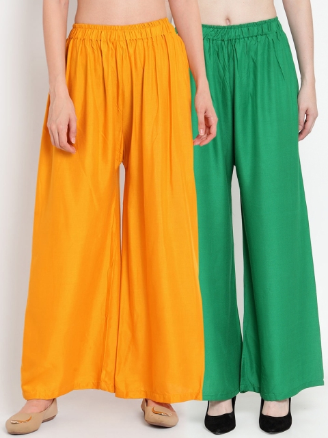 

TAG 7 Women Pack Of 2 Solid Flared Palazzos, Green