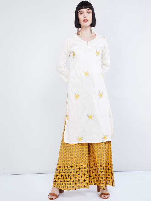 

max Women Off-White Embroidered A-Line Kurta