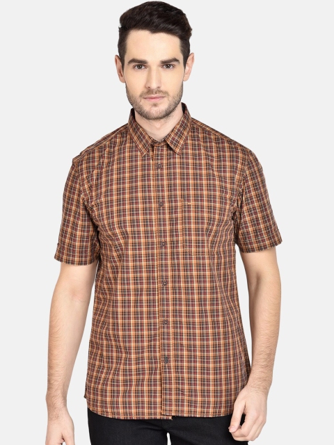 

Basics Men Khaki & Red Slim Fit Checked Casual Shirt