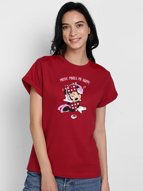 

Bewakoof Women Maroon Mickey Mouse Printed Round Neck T-shirt