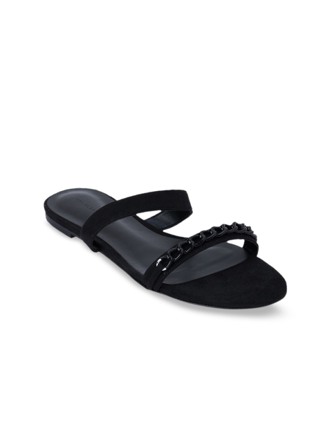 

CHARLES & KEITH Women Black Embellished Fabric Open Toe Flats