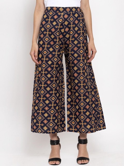 

TAG 7 Women Navy Blue & Red Printed Flared Palazzos
