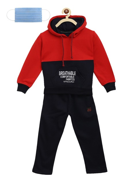 

Lil Tomatoes Boys Red & Black Colourblocked Tracksuit With Face Mask