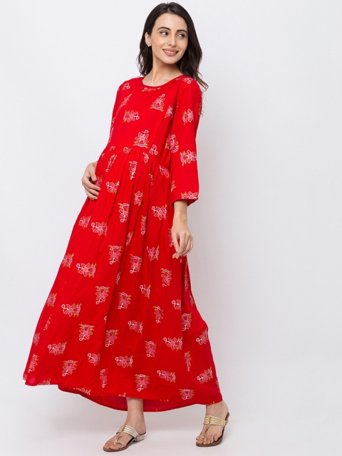 

MomToBe Women Red Printed Maternity Maxi Dress