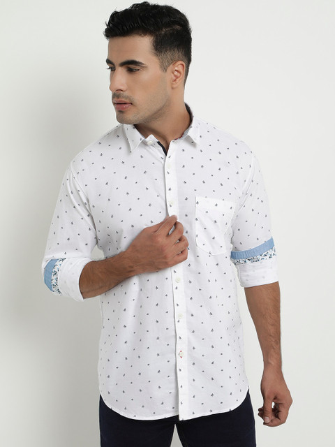 

COBB Men White Slim Fit Printed Casual Shirt