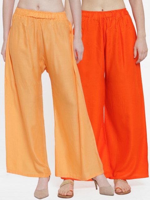 

TAG 7 Women Pack Of 2 Solid Flared Palazzos, Orange
