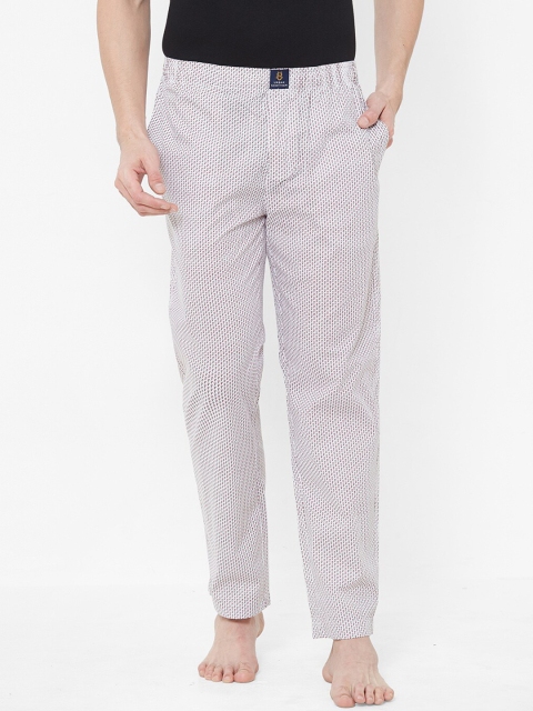 

URBAN SCOTTISH Men White & Blue Printed Lounge Pants