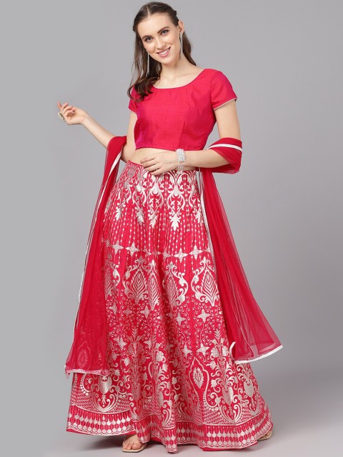 

AKS Couture Pink & Silver Solid Ready to Wear Lehenga & Blouse with Dupatta