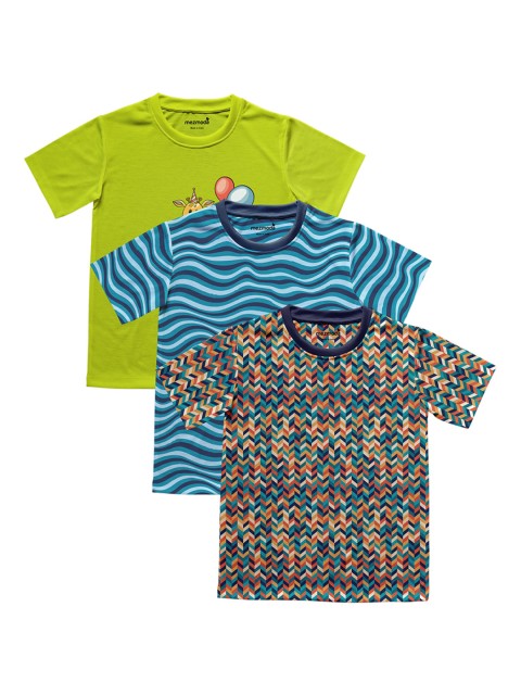 

mezmoda Boys Pack of 3 Printed Round Neck T-shirts, Multi