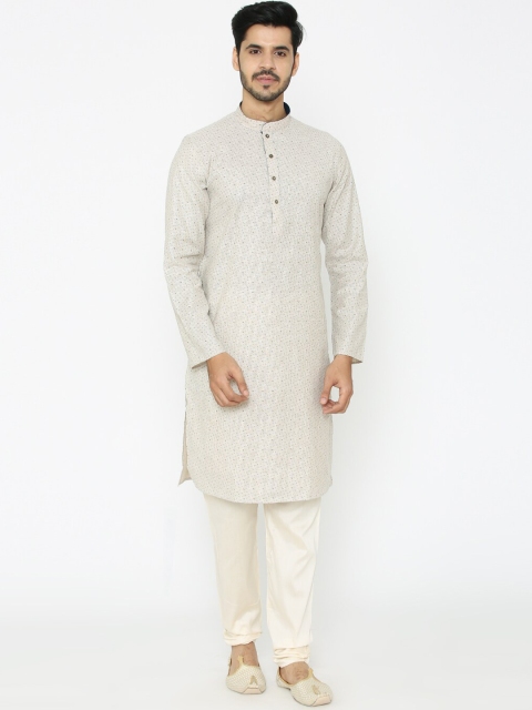

Manyavar Men Cream-Coloured Printed Straight Kurta