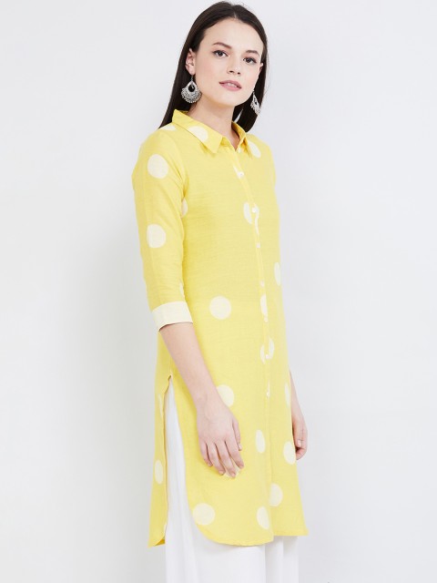 

max Women Yellow Printed Straight Kurta