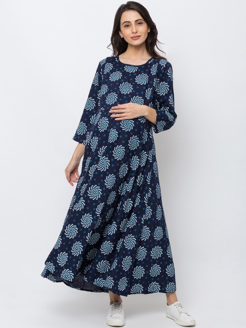 

MomToBe Women Navy Blue Printed Maternity Maxi Dress
