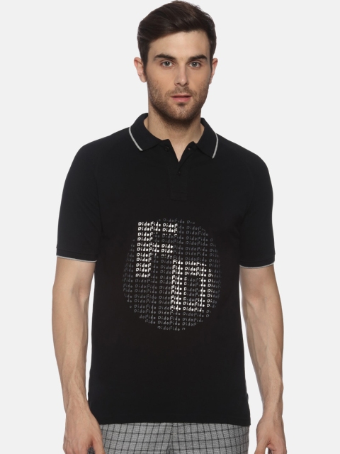 

FIDO DIDO Men Black Printed Polo Collar T-shirt