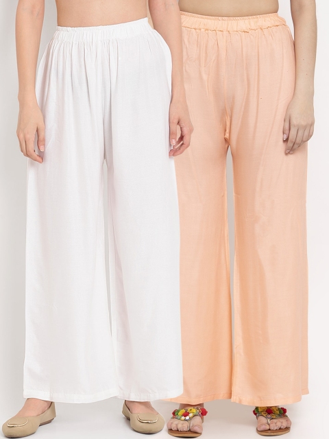 

TAG 7 Women Pack of 2 Solid Wide Fit Palazzos, Peach
