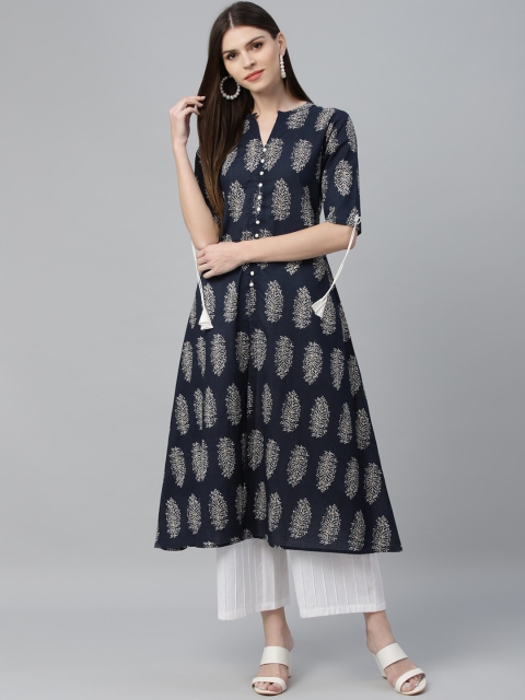 

Libas Women Navy Blue Printed A-Line Kurta