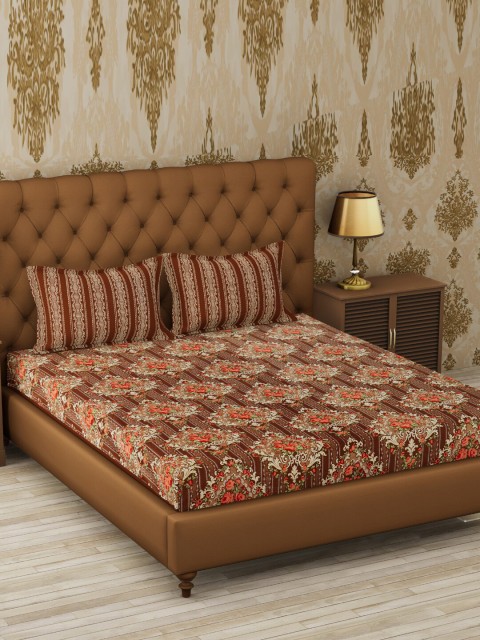 

METRO LIVING Brown Ethnic Motifs 120 TC Cotton 1 Queen Bedsheet with 2 Pillow Covers