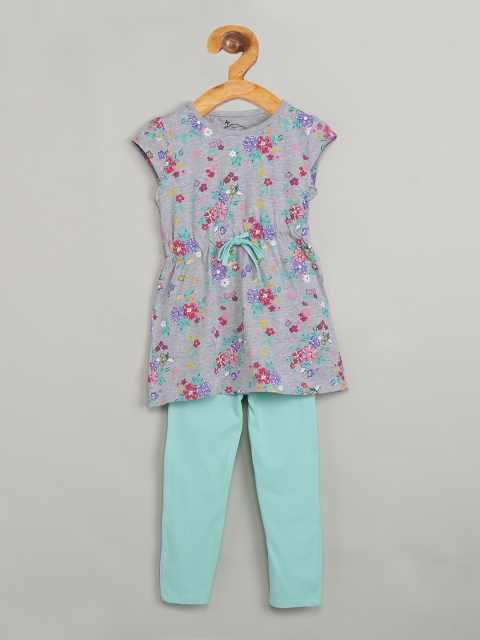max Girls Grey Floral Printed Night suit