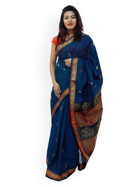 

APCO Navy Blue Woven Design Pure Cotton Saree