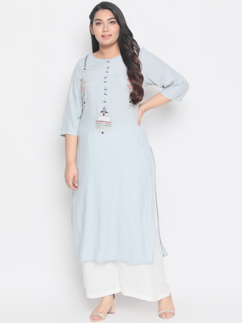 

Amydus Women Blue Embroidered Straight Kurta
