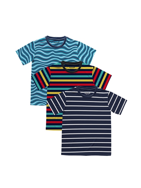 

mezmoda Boys Pack of 3 Striped Round Neck T-shirts, Blue