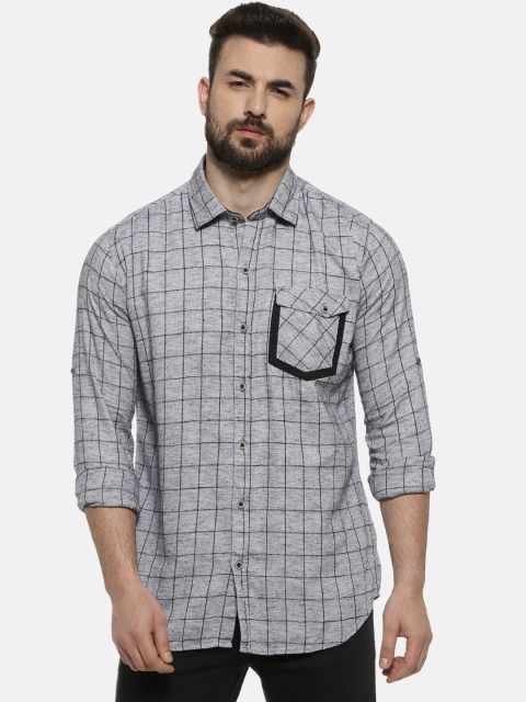 

Campus Sutra Men Grey & Black Regular Fit Checked Casual Shirt