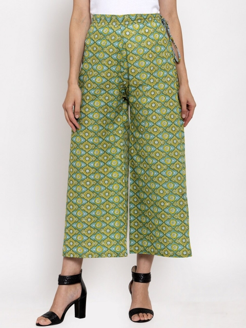 

TAG 7 Women Blue & Green Printed Flared Palazzos