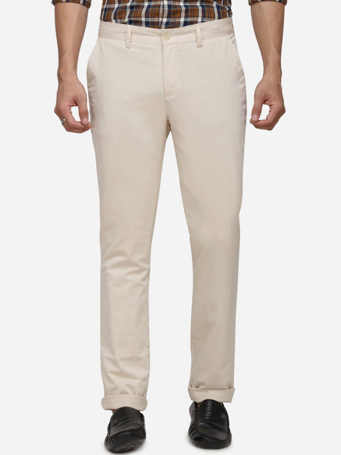 

Greenfibre Men Cream-Coloured Slim Fit Solid Chinos