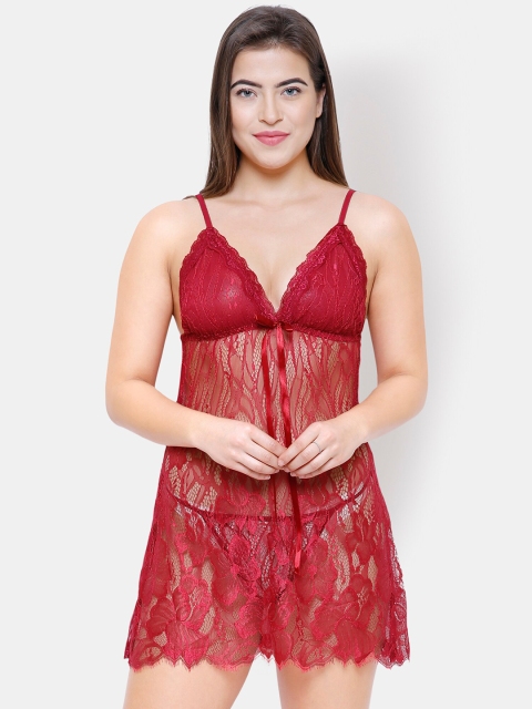 

FashionRack Maroon Lace Baby Doll F1131Maroon