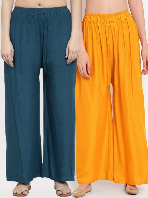 

TAG 7 Women Pack Of 2 Solid Flared Palazzos, Blue