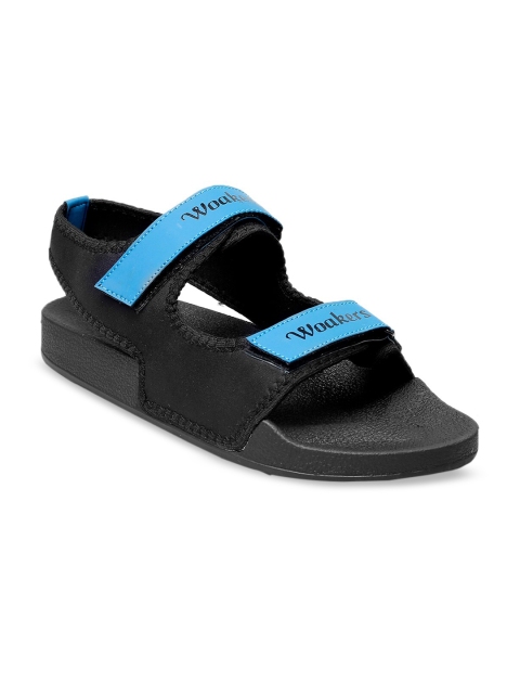 

Woakers Men Black & Blue Colourblocked Leather Sports Sandals