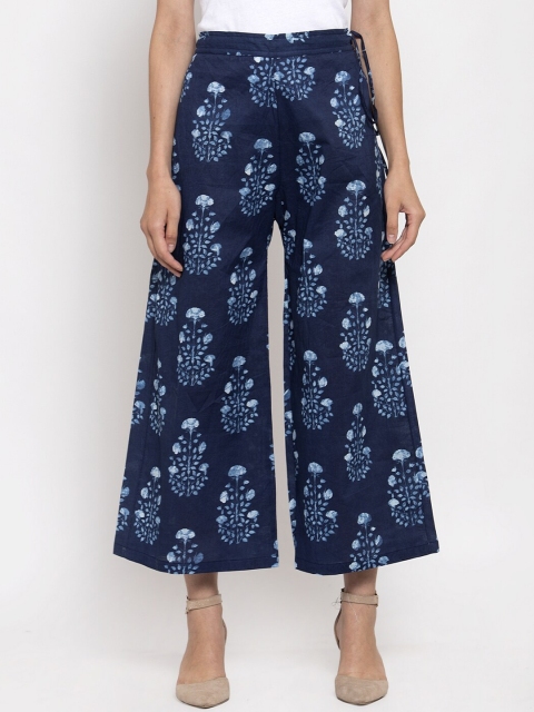 

TAG 7 Women Navy Blue Printed Wide Leg Palazzos