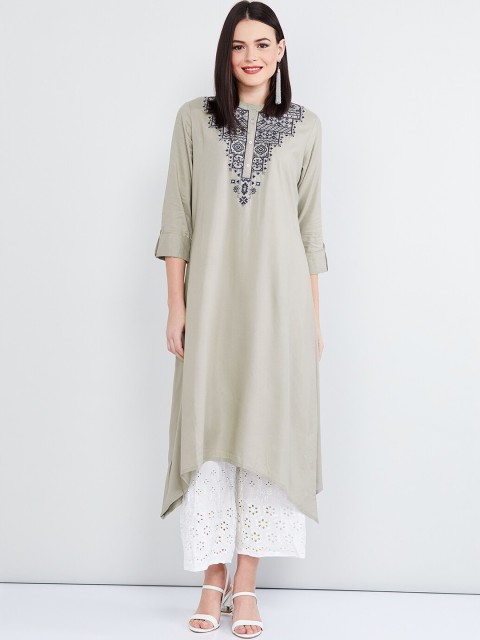 

max Women Grey Yoke Design Straight Kurta